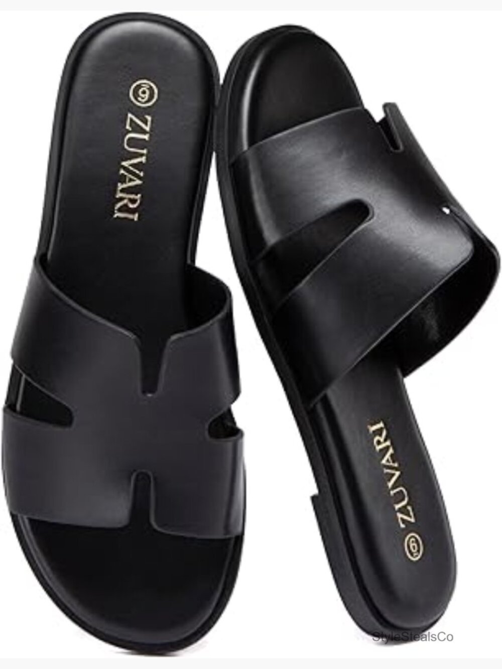 PU Leather Flat Sandals Open Toe Slip On Mules Comfortable Summer Slides